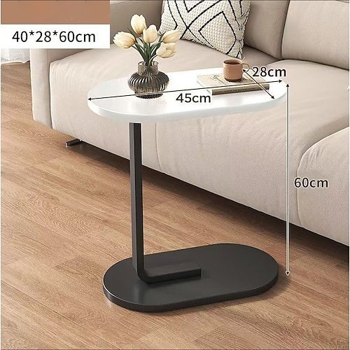 moderner C-förmiger Sofa-Beistelltisch Couchtisch - langlebiges Holz Eisenkonstruktion, 4 Farben (Walnuss/Eiche/Schwarz/Weiß) – stabiler Rahmen für Wohnzimmer, Schlafzimmer, Wohnmobil Balkondekor Image