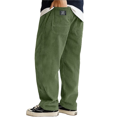 Herren Jogginghose Cordhose Hose Baggy-Hosen Elastischer Bund Gerader Schnitt Einfach Feuchtigkeitsableitend Atmungsaktiv Volle Länge Outdoor Lässig Täglich Mode Streetwear Schwarz Weiß Unelastisch Image