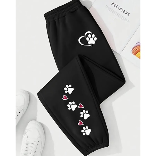 Damen Jogginghose Stoffhosen Gerade Streetwear Lässig Volle Länge Natürliche Taille Blumen Elastischer Bund Drucken Weich Straße Ferien Alltagskleidung Schwarz Weiß Rosa Armeegrün Herbst Normale Image