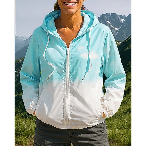 Damen Windjacke Softshelljacke Wanderjacke Außen Wasserdicht Winddicht Wanderoutfits Wanderbekleidung Frühling Herbst Oberteil Camping / Wandern / Höhlenforschung Laufen Farbverlauf Rosa Blau Leicht Image