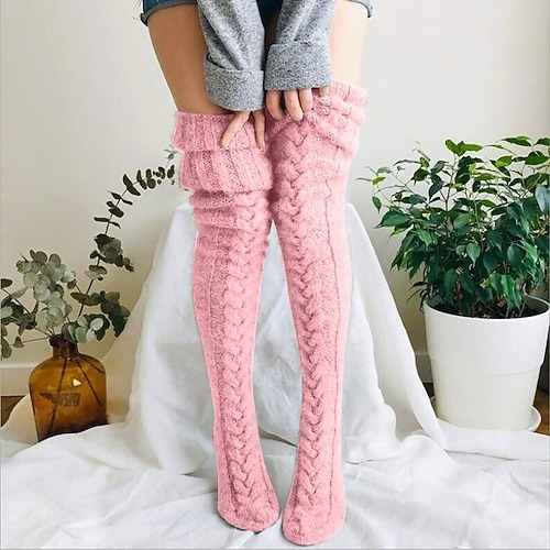 Oberschenkelhohe Socken für Damen, warm, gestrickt, über das Knie, lange Schlauchsocken, gemütlich, für Herbst und Winter, dick, einfarbig, gestapelt, modische Beinbekleidung, bequem für den Alltag Image