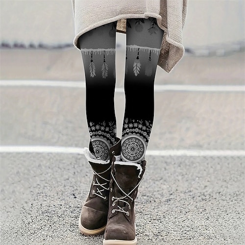 Damen Hosen Hose Leggings Gemütliche Leggings Lässig Boho Volle Länge Hohe Taille Feder Elastischer Bund Druck Atmungsaktivität Bequem Dehnbar Urlaub Straße Alltagskleidung Wein Gelb Rot Grün Sommer Image