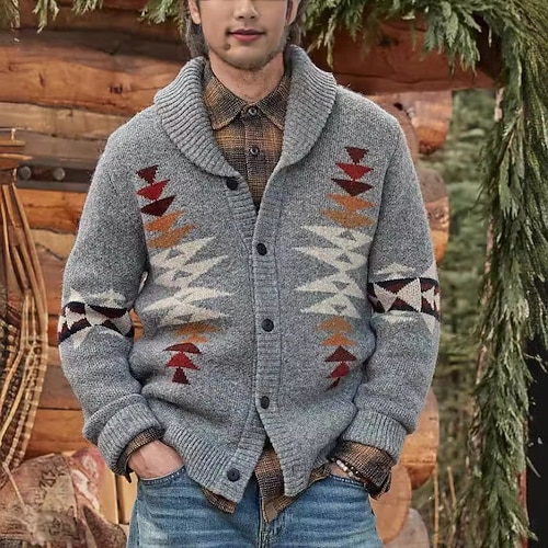 Herren Pullover Kleid Pullover Strickjacke Strickpullover Gerippt Stricken Normale Oberteile Gestrickt Gerippt Einfach Schalkragen Vintage Mode Lässig Alltagskleidung Bekleidung Herbst Winter Grau M