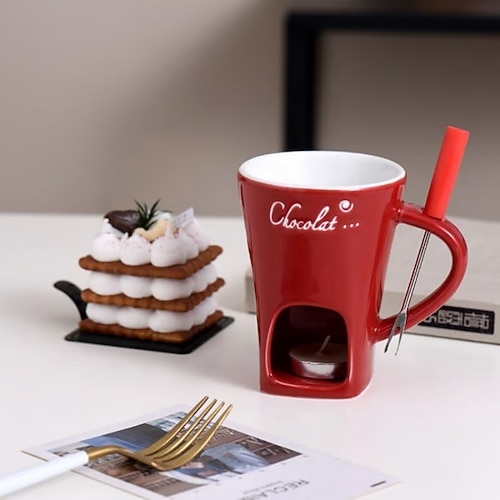 Schokoladenfondue-Becher, Keramik-Schmelztiegel mit Gabeln, kreatives Mini-Fondue-Set für Käse, Schokolade, Eiscreme, Kerze, Heizofen, Dessert, Servieren, Party, Küche, Geschirr, Geschenk