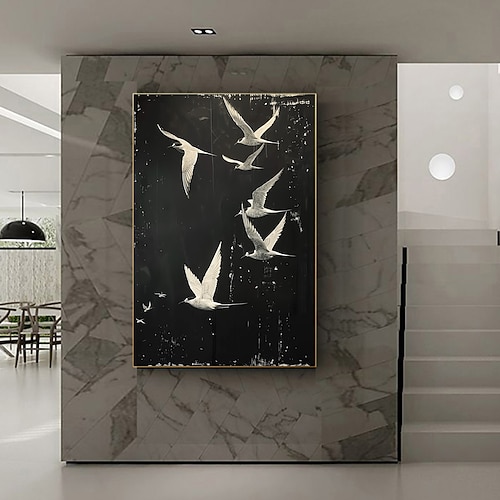 handgemachtes originales Ölgemälde mit fliegendem Vogel auf Leinwand, abstrakte Tier-Wandkunst für die Inneneinrichtung mit gespanntem Rahmen ohne Innenrahmen Image