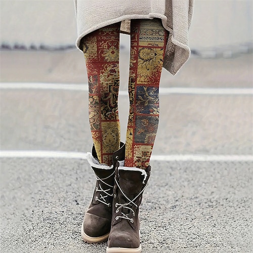 Damen Hosen Hose Leggings Gemütliche Leggings Vintage Lässig Volle Länge Hohe Taille Blumen Elastischer Bund Druck Atmungsaktivität Bequem Dehnbar Urlaub Straße Alltagskleidung Gelb Sommer Frühling Image