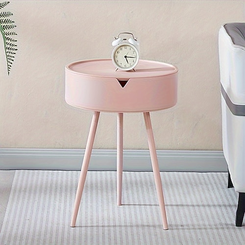 Beistelltisch im lässigen Stil mit Klappplatte und Stauraum, runder Couchtisch aus Kunststoff, moderner Nachttisch mit Beinbasis für Wohnzimmer, Schlafzimmer, Büro Image