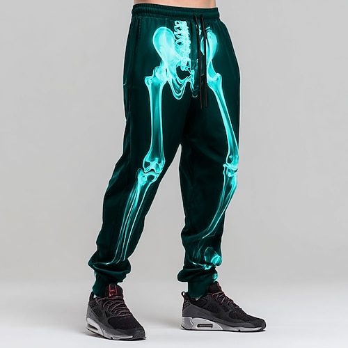 Herren Skelettkostüme Jogginghosen Jogger Hosen Mittlere Taille Zugband elastischer Bund dunkler Gothic-Stil Urlaub Streetwear Athletische Jogginghosen mit Taschen Frühling Herbst 3D Druck Gelb Rot Image