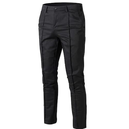 Herren Hose Chinos Faltenhose Tasche Knöpfe Einfach Komfort Formell Party Arbeit Mode Klassicher Stil Schwarz Wein Mikroelastisch Image