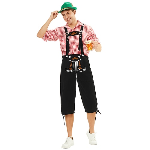 Karneval Oktoberfestbier Oktoberfest Outfits Maskerade Lederhosen Bayerisch Deutsch Traditioneller Stil Wiesn Herren Karneval Party Halloween Stoff im traditionellen Stil Oberteil Shorts Hut Image
