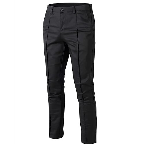Herren Hose Chinos Faltenhose Tasche Knöpfe Einfach Komfort Formell Party Arbeit Mode Klassicher Stil Schwarz Wein Mikroelastisch Image