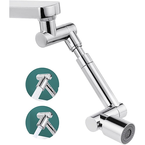 1440° drehbare Strahlreglerverlängerung aus massivem Messing, 2 Strahlarten, spritzwassergeschützter, schwenkbarer Wasserhahnanschluss für Badezimmerwaschbecken Image