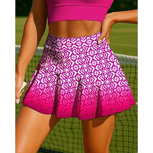 Damen Geometrisch Farbverlauf Lässiger Rock Tennisröcke Patchwork Tasche 2 in 1 UPF50 UV-beständig Mehrlagig Volleyball Tennis Badminton Shorts Rock Marinenblau Dunkelmarine Rosenrot Tennisbekleidung Image