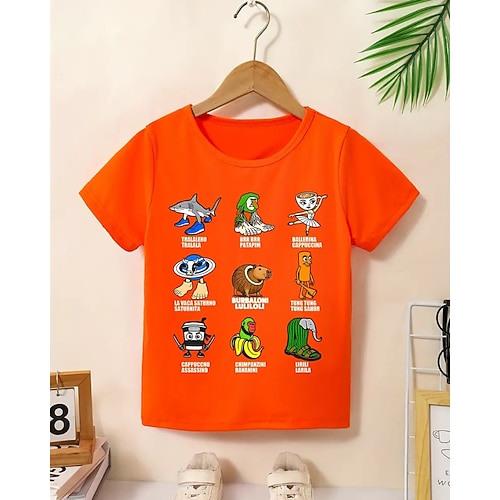 Lustiges T-Shirt mit italienischer Brainrot-Grafik für Mädchen – leichtes, dehnbares T-Shirt aus leichtem, dehnbarem Stoff für 4–12-Jährige, lässig im Alltag Geburtstagsparty Outfit Kinder Image