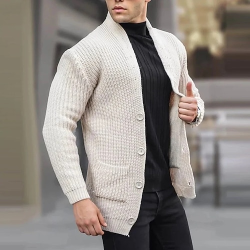 Herren Pullover Kleid Pullover Strickjacke Strickpullover Gerippt Stricken Normale Oberteile Gestrickt Gerippt Einfach Kragenlos Mode Schals Lässig Alltagskleidung Bekleidung Herbst Winter Wei