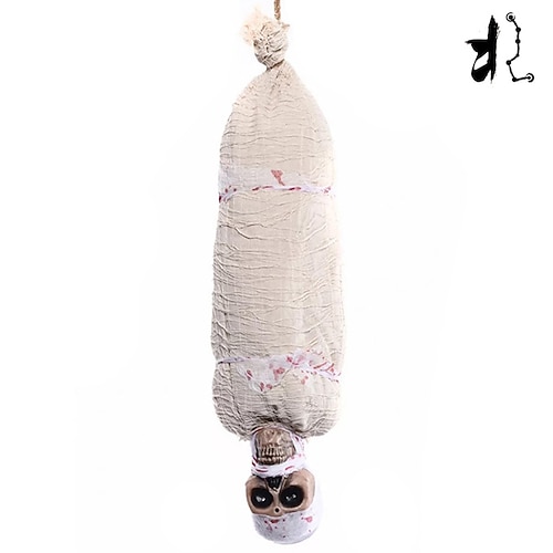 Halloween-Dekorationsrequisite zum Aufhängen einer Mumienfigur – Horror-Requisite mit leuchtend roten Augen, batteriebetriebener Stoff (ohne AA-Batterien) – ideal für Horrorhäuser und Image