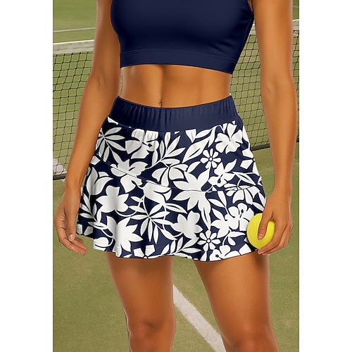 Damen Blumenmuster Lässiger Rock Tennisröcke Patchwork Tasche 2 in 1 UPF50 UV-beständig Mit Taschen Volleyball Tennis Badminton Shorts Rock Wein Marinenblau Dunkelgrün Tennisbekleidung Image