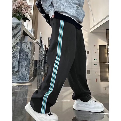 Herren Jogginghose Hose Gerade geschnittene Sweatpants Kordelzug Tasche Elastischer Bund Gestreift Komfort Sport im Freien Täglich Mode Lässig Dunkelbraun Schwarz Mikroelastisch Image