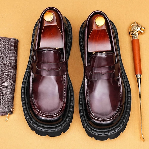 Herren-Pennyloafer aus echtem Leder, Vintage-braun, zum Hineinschlüpfen, Business-Freizeitschuhe für den Alltag und Abendpartys Image