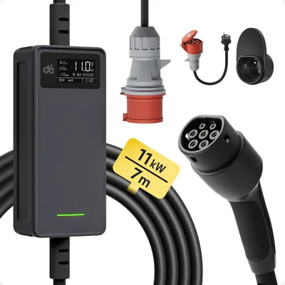 dé Typ 2 CEE Red Plug EV-Ladegerät 11 kW 16 A 3-phasig 7 m 10 m 15 m 20 m 25 m langes Kabel für Fahrzeuge EVSE mit EU-Schuko-Stecker-Adapter