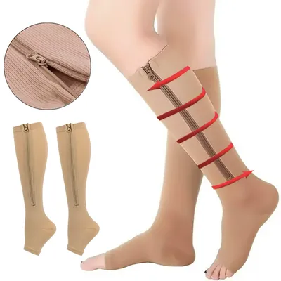Zipper Compression Open Toe Stockings for Men and Women Calf Slimming Zip Leg Support Socks Female Solid High Socks Unisex