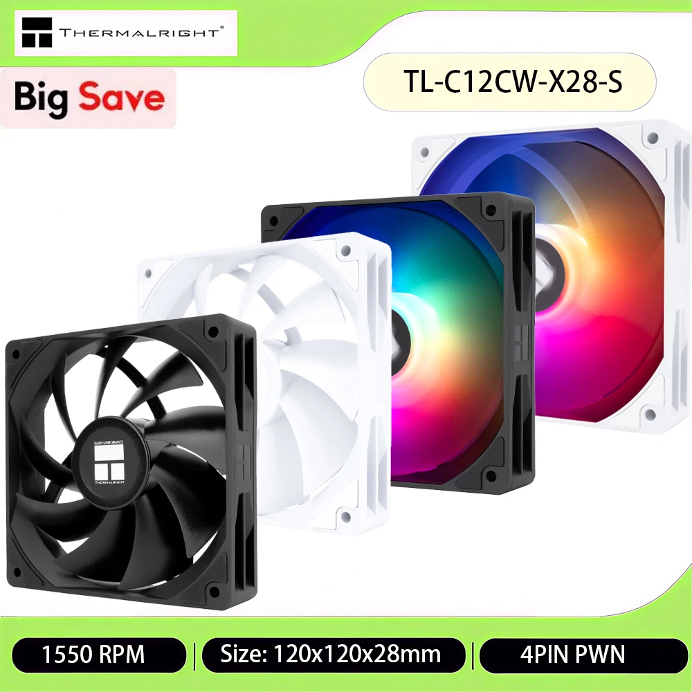 Thermalright C12C-X28-S Computergehäuse-Luftkühlungslüfter, Hochleistungs-LCP-Geräuschreduzierungs-PC-Lüfter, 120 mm, CPU-Kühler, 4-polig, PWM Image