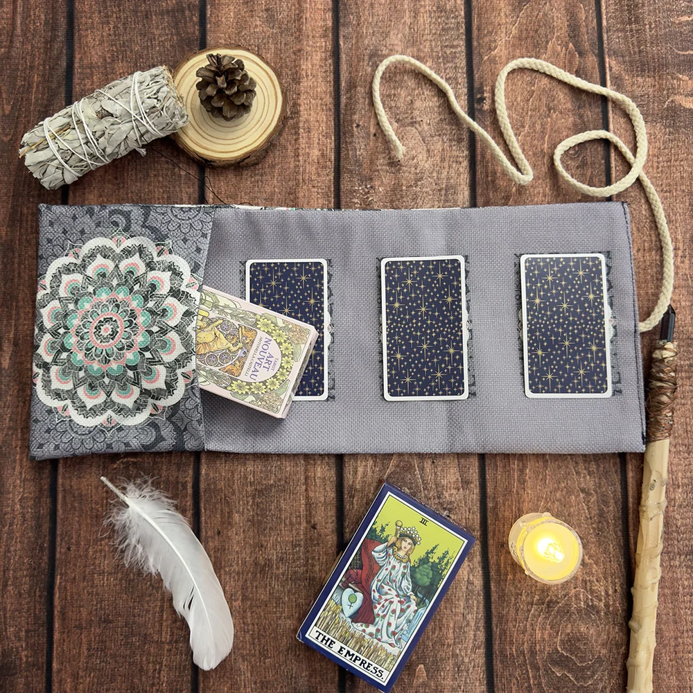 Mandala Tarot Karte Aufbewahrungstasche Tarot Karten Tischdecke für Wahrsagerei Bohemian Wrap Pouch Oracle Angel Card Rune Aufbewahrungstasche Image