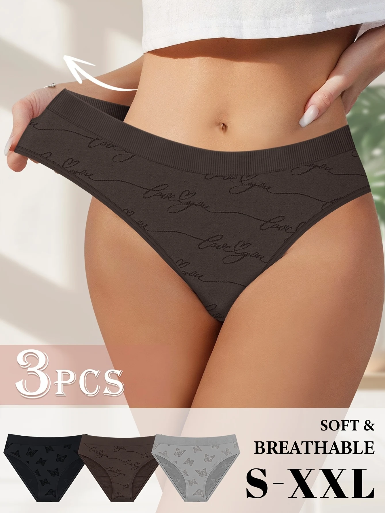 Klassisches 3-teiliges, nahtloses No-Show-Höschen für Damen mit niedrigem Bund, atmungsaktives Spandex-Material mit romantischen Mustern, stilvoll und Image