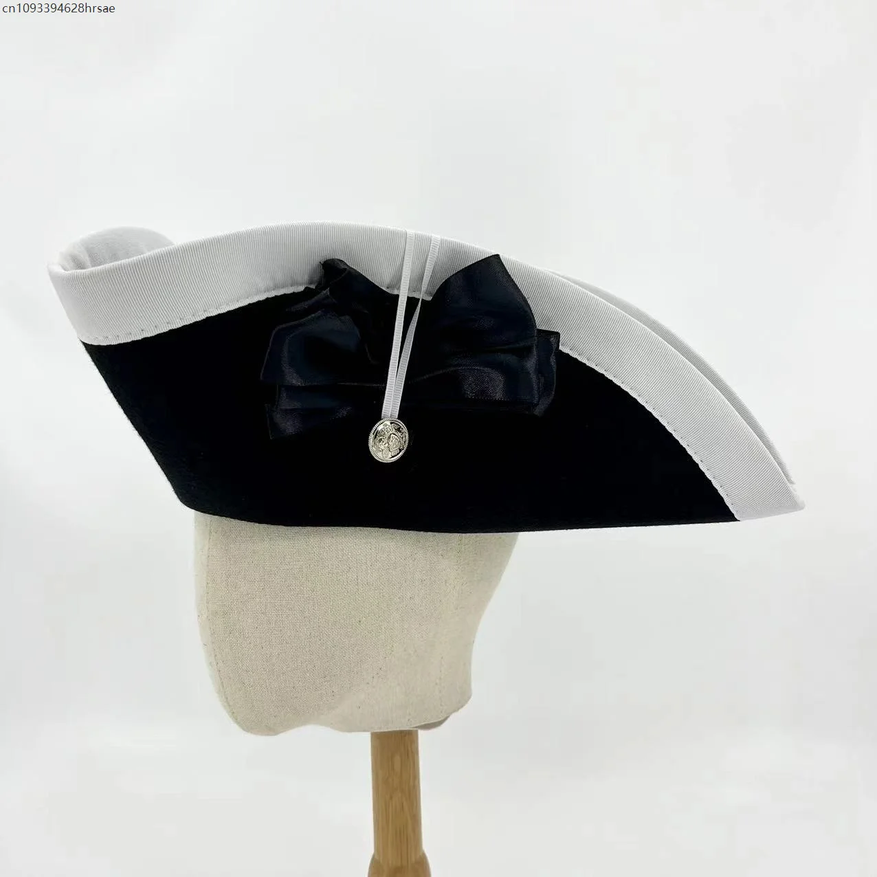 Der Großbritannien-Tricorn-Mütze aus dem 18. Jahrhundert, schwarze Kappe, Vintage-Requisitenzubehör für Erwachsene, 56 cm bis 58 cm Kopfgröße Image