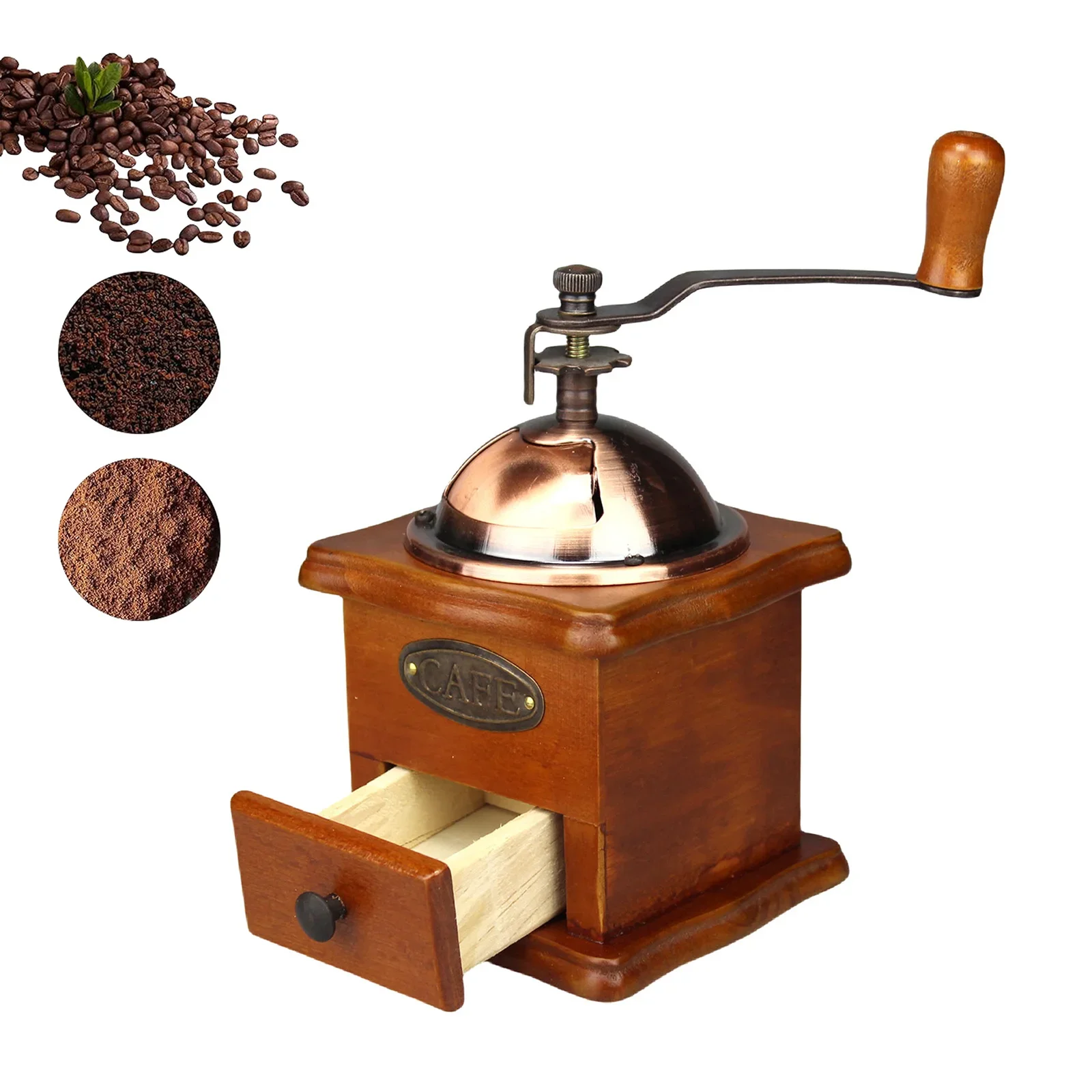 Antike manuelle Kaffeemühle Handkurbel Bohnenmühle klassische Holz Keramik Grat Gewürz Muller Retro Vintage anpassen Kaffeemaschine Image