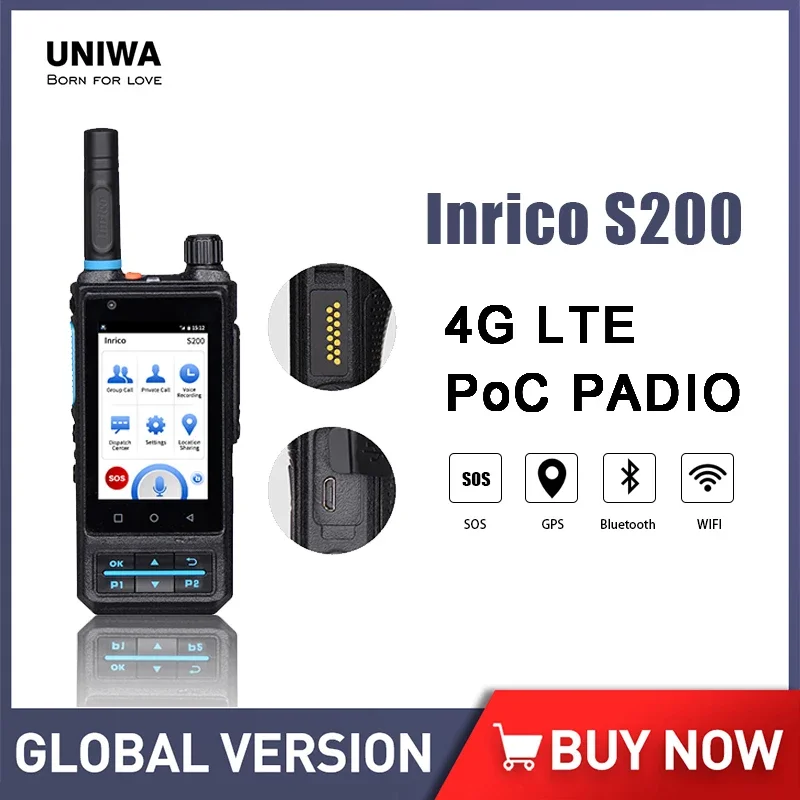 UNIWA Inrico S200 4G ZELLO Walkie Talkie Smartphone Android 3.1 Inch 1GB 8GB Mobile Phone 4000mAh 13MP Long Range Walkie Talkie