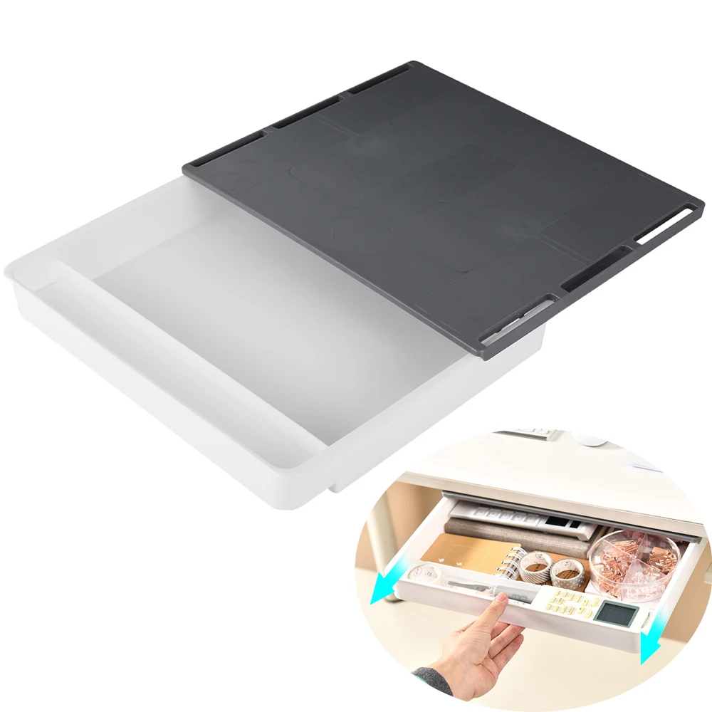 Unter der Schreibtischschublade, verstecktes, selbstklebendes Federmäppchen, hängende Aufbewahrungsbox für Schreibwaren, große Kapazität, Aufbewahrungsschublade für Schreibwaren Image