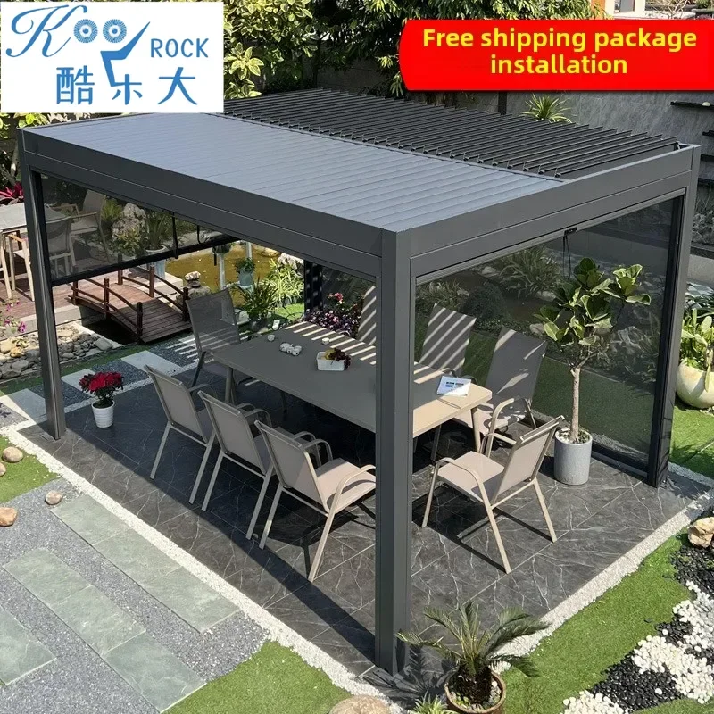 Aluminium-Pavillon für den Außenbereich mit motorisiertem Sonnenschutz – moderner Gartenpavillon, Terrassen-Sonnenschutz für Villa, Hof und Hinterhof, Terrasse Image