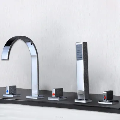 1,5 m 5-Loch Hand Shower Badewannen Armatur Set Wannenarmatur Wannenrand Chrome