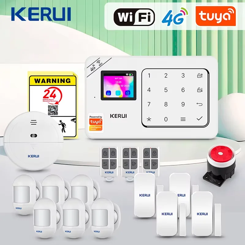 KERUI Home Alarm funktioniert mit Alexa, Tuya Smart Home Security Alarm 4G/WiFi Wireless Einbruchschutz, PIR-Bewegungssensor W184