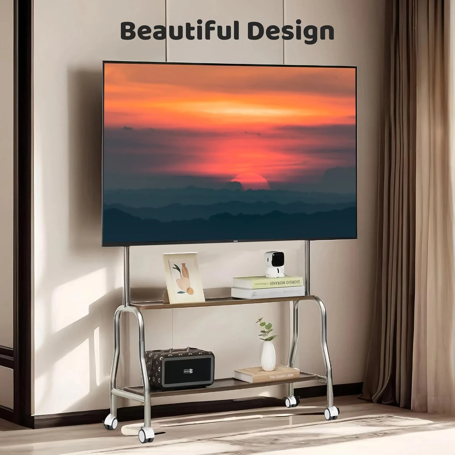 1 Stück verstellbarer TV-Ständer aus Edelstahl, mobiler TV-Wagen, passend für 32–75-Zoll-Bildschirme, VESA 600 x 400 mm, für LED-LCD-Flach, max. 110 Pfund