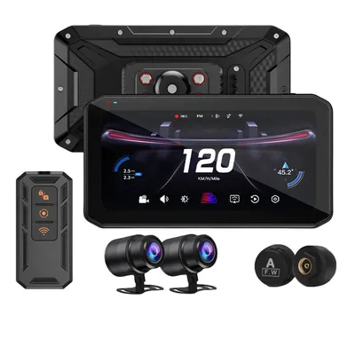Wireless 6.25" Carplay Screen for Motorcycle Waterproof GPS Navigator with 2HD Camera Motor DVR TMPS BSD Karadar T7 Carplay Moto