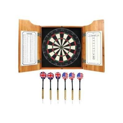 Trademark Global Solid Wood Dart Board Cabinet with Bristle Dartboard and Darts