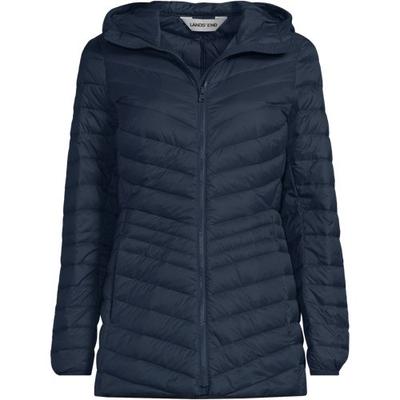 Wanderweight Down Ultralight Packable Jacket with Hood, Women, size: 16-18, petite, Blue, Nylon/Down, by Lands' End