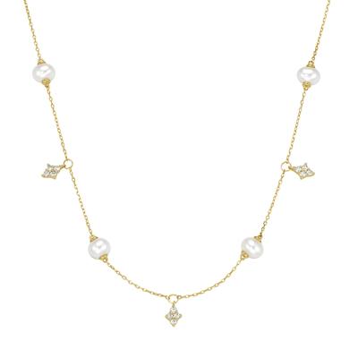 Collier "Süßwasser-Perlen und Zirkonia, Silber 925", gold, GIORGIO MARTELLO MILANO, Halsketten, Damen, 45cm, Silber 925 (Sterlingsilber) Image