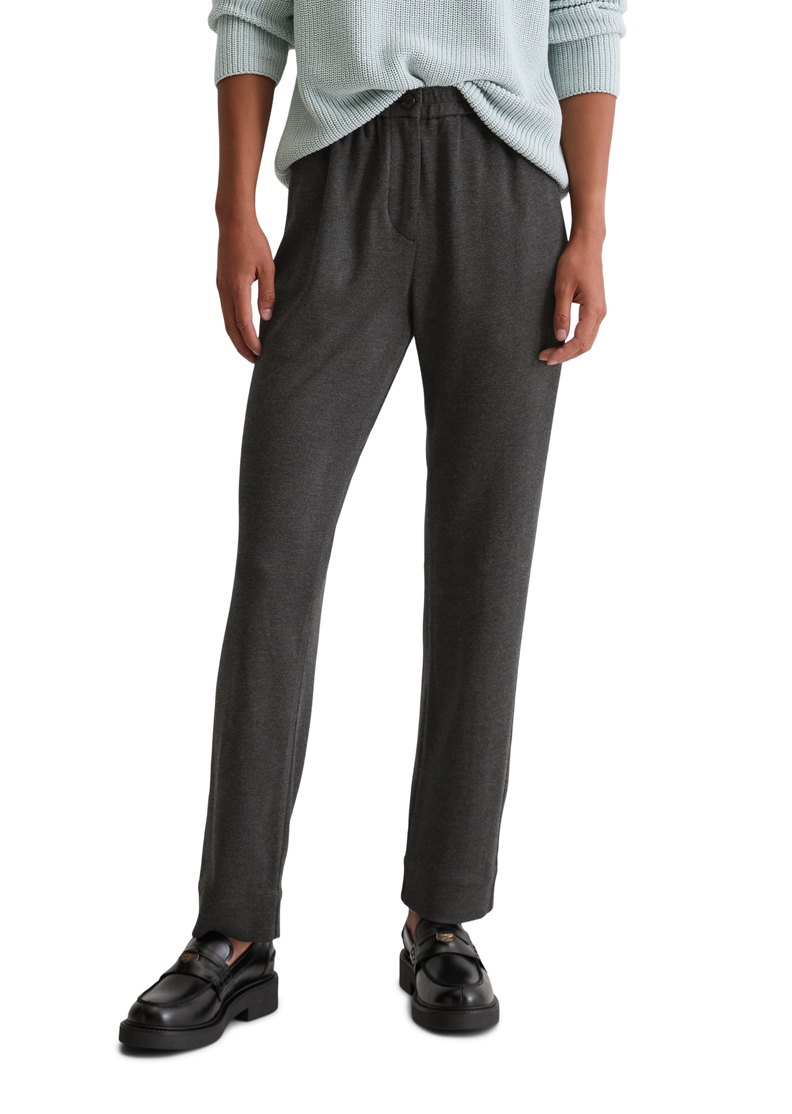 Chinohose MARC O'POLO "aus elastischem Viskose-Mix", Damen, Gr. 38, Normalgrößen, grau (dunkelgrau), Twill, Obermaterial: 70% Viskose, 25% Polyamid, 5% Elasthan; Futter: 100% Baumwolle, unifarben, regular fit normal, Hosen Chinohose