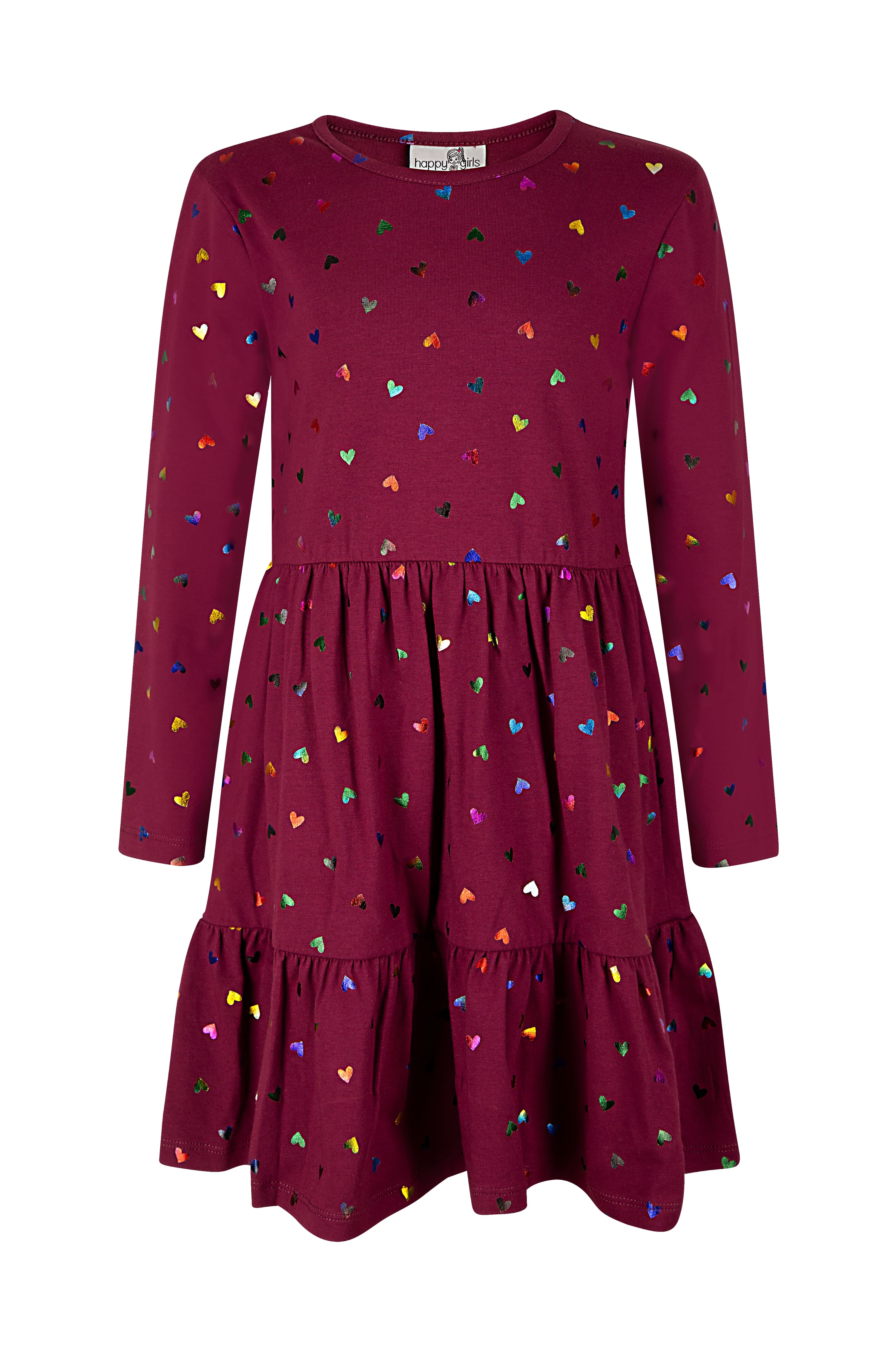 Midikleid HAPPY GIRLS, Mädchen, Gr. 116, N-Gr, berry, Jersey, Obermaterial: 95% Baumwolle, 5% Elasthan, bedruckt, regular fit, Rundhals, Kleider Image