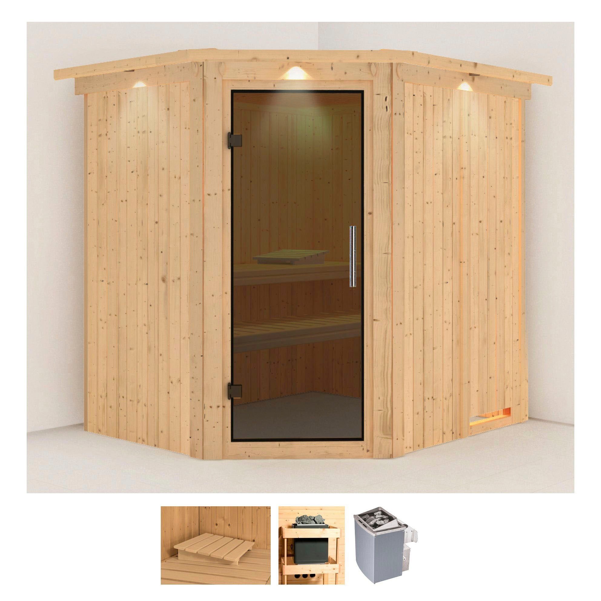 Sauna KARIBU "Siirin", beige (naturbelassen), Saunaofen, integrierte Steuerung, 9 kW, Saunen, 9 KW-Ofen mit integrierter Steuerung Image