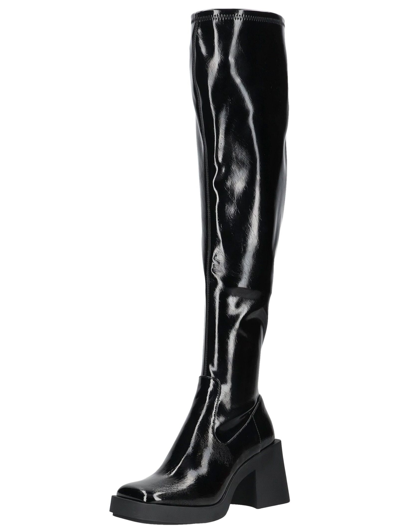 Overkneestiefel STEVE MADDEN "STEVE MADDEN Stiefel Lederimitat", Damen, Gr. 40, schwarz (schwarz lack), Lederimitat, Schuhe