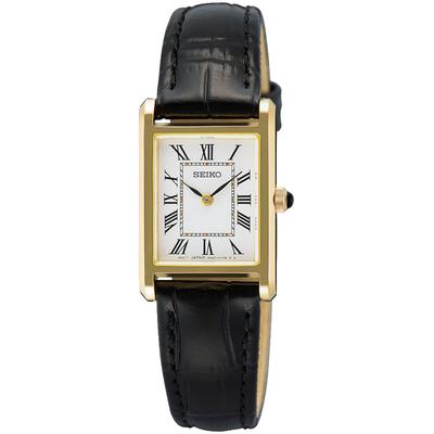 Quarzuhr SEIKO, schwarz,weiß, Armbanduhren, Damen, Armbanduhr, Damenuhr, Lederarmband, analog, Saphirglas Image