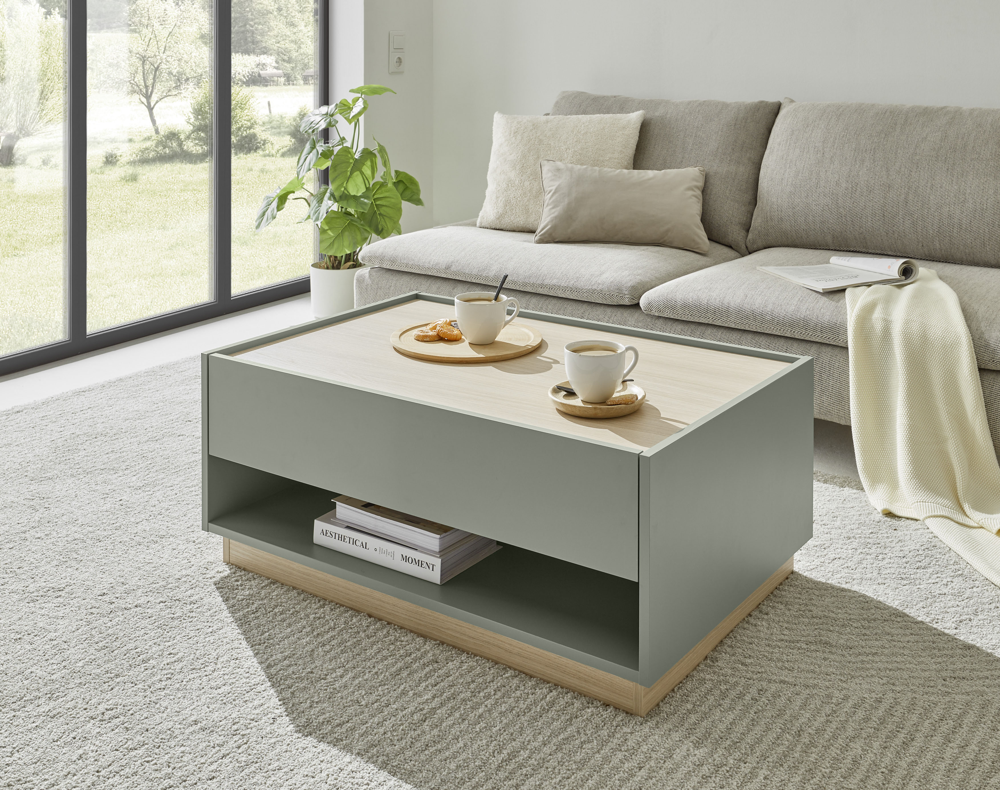 Couchtisch INOSIGN "City/Giron, Beistelltisch, Wohnzimmertisch, Sofatisch, Tisch", grün (grün aloe), B:90cm H:38cm T:60cm, Tische, mit einem praktischen Schubkasten, in mehreren Farben verfügbar