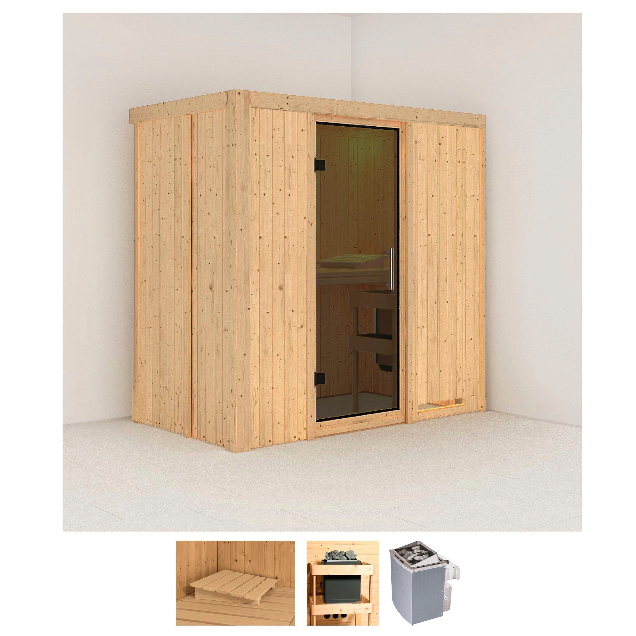 Sauna KARIBU "Vada", beige (naturbelassen), Saunaofen, integrierte Steuerung, 9 kW, Saunen, 9 KW-Ofen mit integrierter Steuerung Image