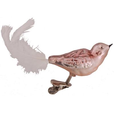 Weihnachtsbaumklammer KREBS GLAS LAUSCHA "CBK70442, Weihnachtsdeko, Christbaumschmuck", rosa (koralle, weiß), B:4cm H:8cm T:7cm, Glas, Weihnachtsbaumschmuck, Glasvogel Image
