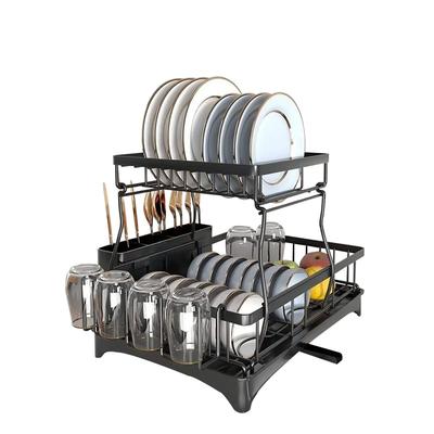 2 Tier Dish Racks for Kitchen Counter, Stainless Steel Dish Drying Rack with Drainboard - 16.6