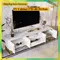 Comanlai Meuble TV moderne avec 2 tiroirs et 4 portes, poignées et pieds dorés, meuble de rangement pour salon, meuble TV brillant